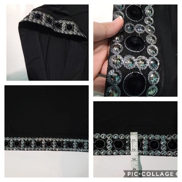 Tiana B. Jewel Embellished Black Shift Dress Crew Neck Long Sleeve Women Size 8P - Picture 11 of 12